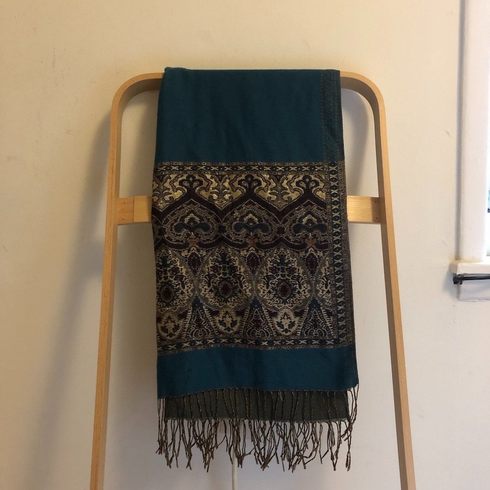 Teal pashmina with gold trim